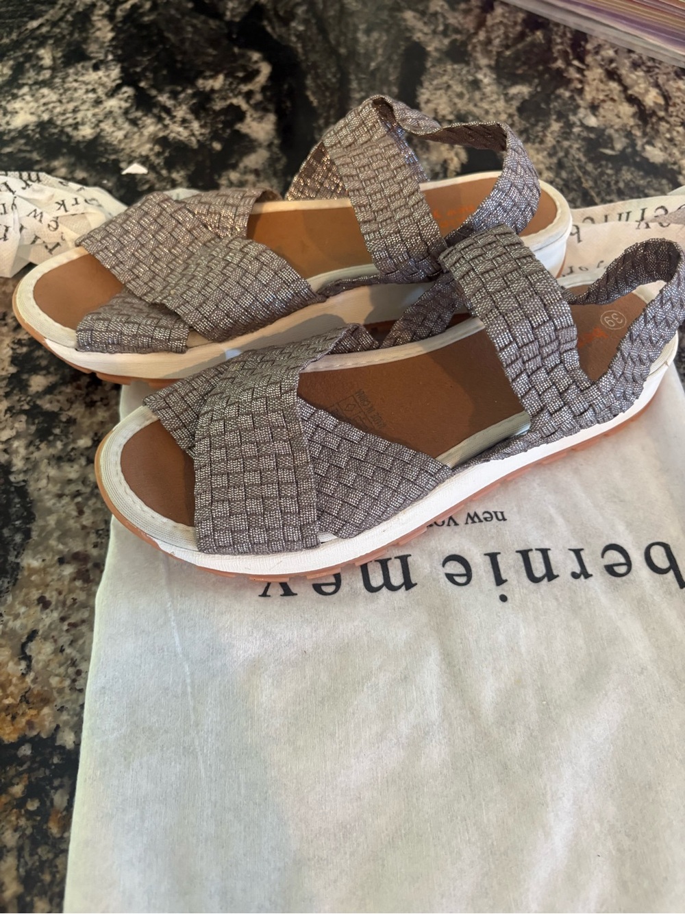 bernie mev. Woven Gray Slingback Sandals